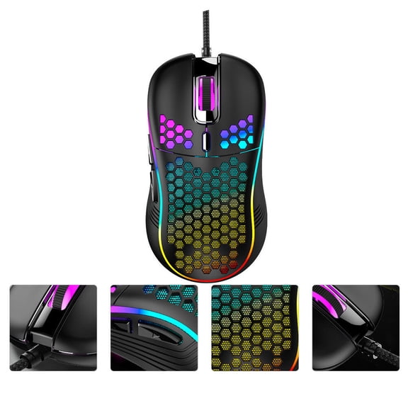 LOLIPPYY 1Pc Black Hollow-Out Honeycomb Design USB Gaming Mouse with Rgb Lighting