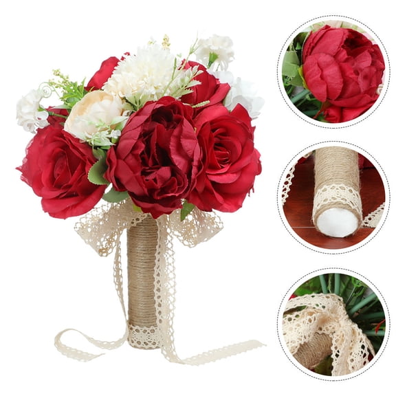 LOLIPPYY Romantic Red Bridal Bouquet 1Pc Elegant Flower Decoration for Wedding, Engagement, and Party Events