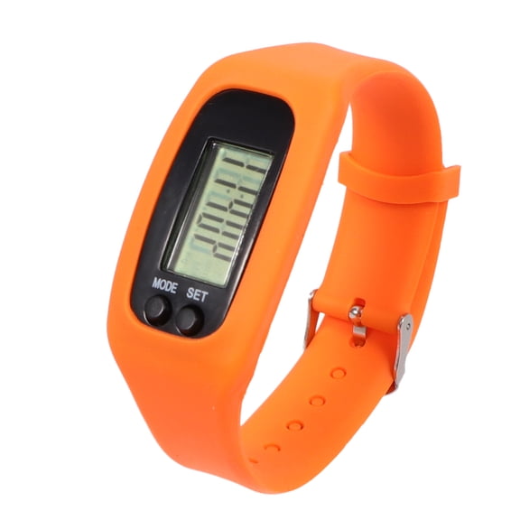 LOLIPPYY 1Pc Running Step Counter Sports Watch with Electronic Core and Orange Silicone Band