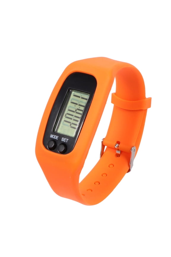 1Pc Running Step Counter Sports Watch with Electronic Core and Orange Silicone Band