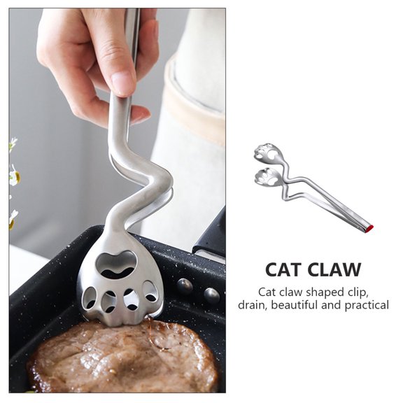 LOLIPPYY 1Pc Silver Stainless Steel Kitchen Food Clip Cat Claw Design Barbecue Clamp