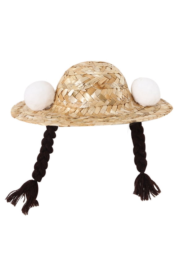 1Pc Simple Straw Woven Pet Hat with Braid for Summer Comfort and Photo Sessions