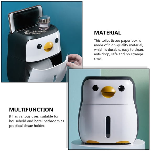 LOLIPPYY Penguin Paper Tissue Box Holder, Punch Free Waterproof Plastic