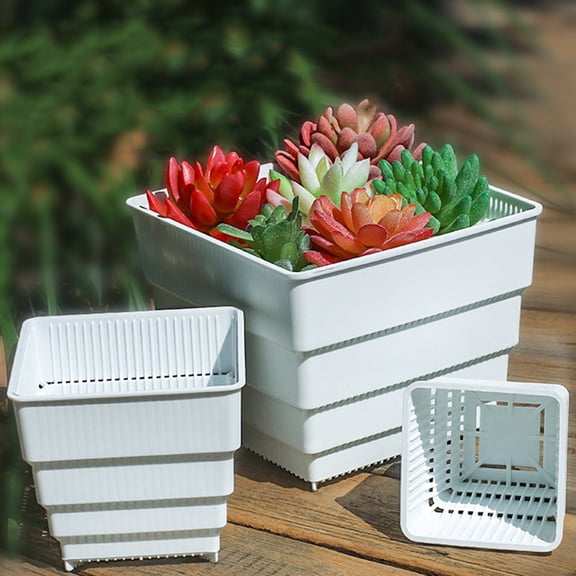 LOLIPPYY 1Pc Square Planter Pots White Plastic Plant Growing Chic Home for Desk