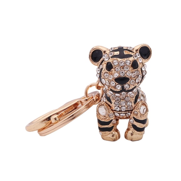 LOLIPPYY 1Pc Tiger Key Ring with Rhinestone Inlaid Multi Color Alloy Durable Purse Pendant for Keys and Car
