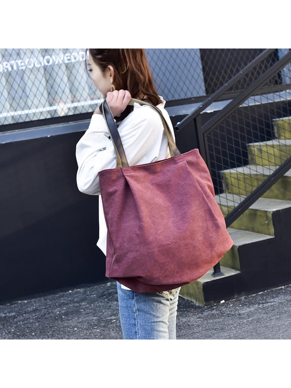 Red Canvas Storage Bag 1Pc Casual Shoulder Tote with Fashionable Design for Travel and Everyday Use