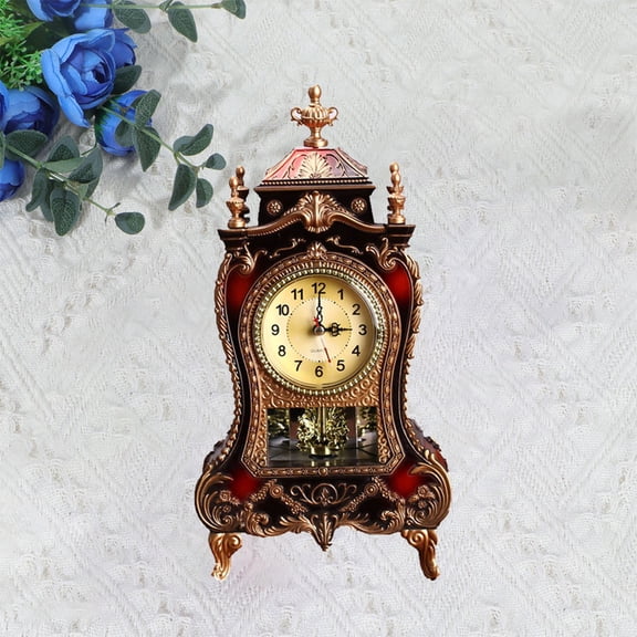 LOLIPPYY 1Pc Vintage European Desk Clock Brown Plastic Material with Pendulum for Table Decoration