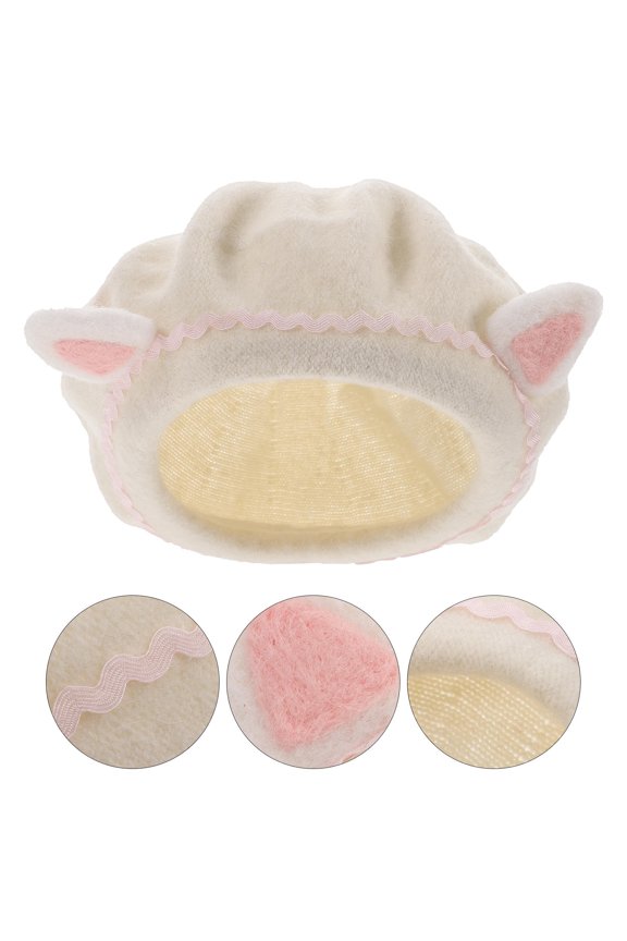 1Pc White Cat Ear Winter Caps Lightweight Portable Beret Supple Caps for Outdoor Use