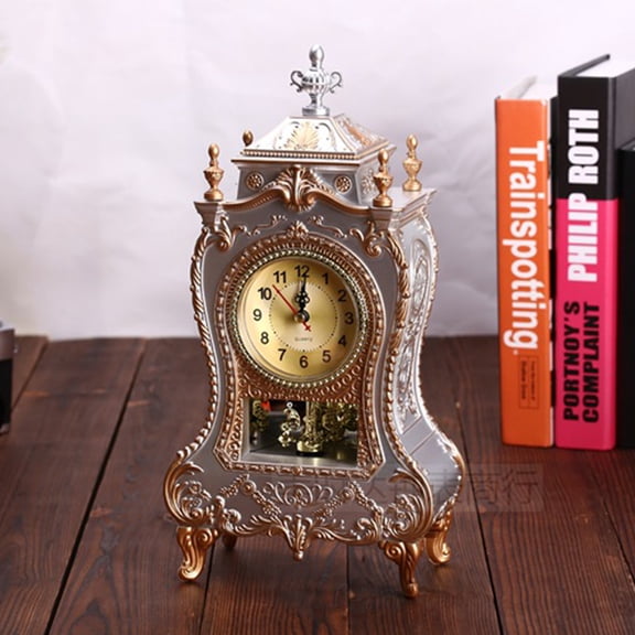 LOLIPPYY White Plastic European Style Desk Clock, Musical Pendulum, Decorative, 1Pc