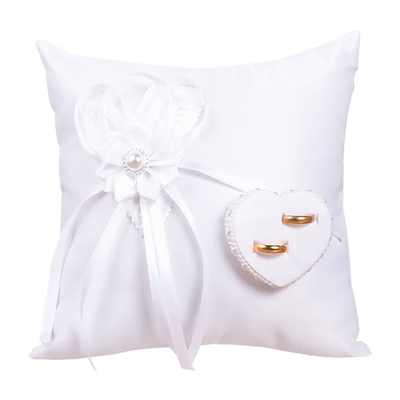 LOLIPPYY 1Pc White Floral Wedding Ring Pillow Wedding Cushion Ring Bearer Holder Romantic Design