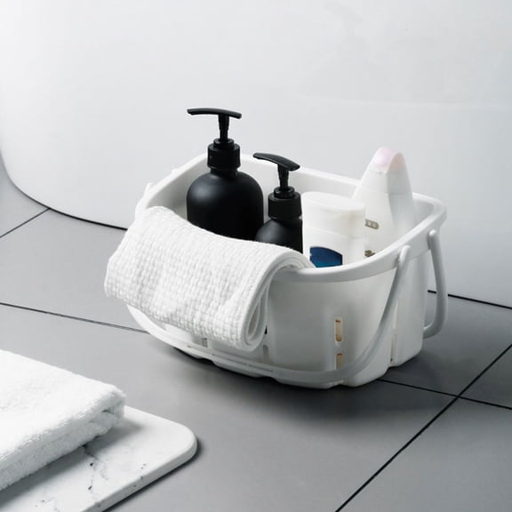 LOLIPPYY 1Pc White Plastic Bath Basket with Handle Portable Storage Organizer for Shampoo Shower and Clothes