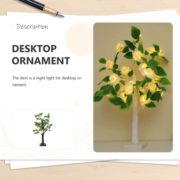 LOLIPPYY 1Pc White Rose Flower Decorative Tree Lamp LED Desktop Light for Room Window Decoration