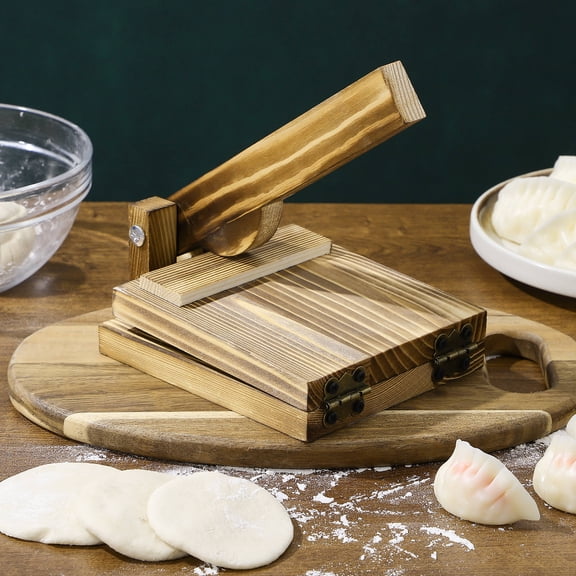 LOLIPPYY Wooden Dough Presser with Ergonomic Handle, 1Pc Dumpling Wrapper Maker for Easy Kitchen Use and Baking