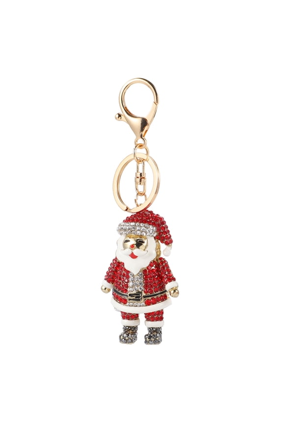 1Pc Christmas Keychain Red Alloy with Rhinestone Santa Claus Charm for Hanging Keys