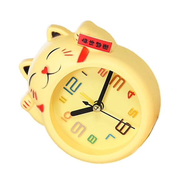 LOLIPPYY 1Pc Yellow Desk Alarm Clock in Cute Cat Shape Creative Table Clock for Home Decor
