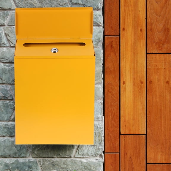LOLIPPYY 1Pc Yellow Wall Mounted Suggestion Box Iron Complaint Box for Office Use