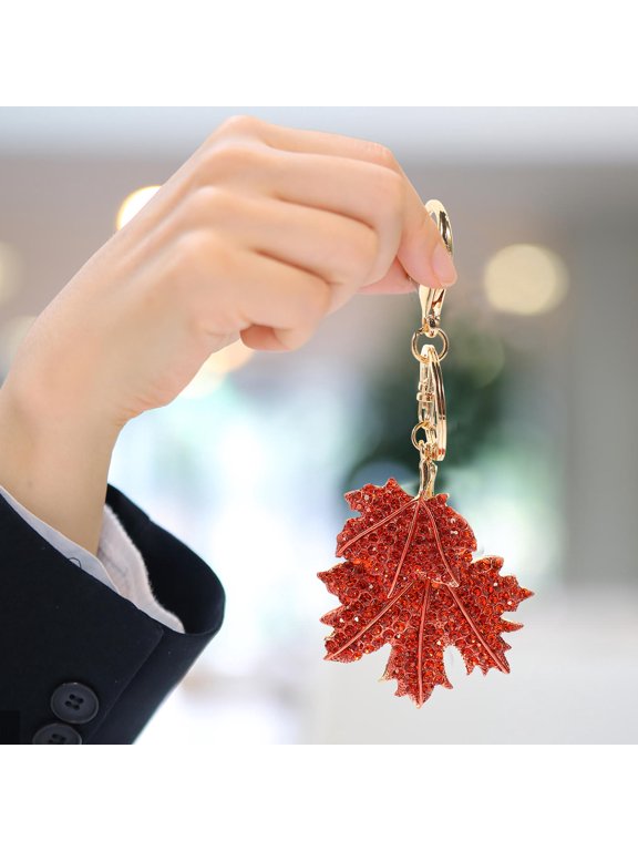 1Pcs Maple Leaf Keychain Cute Fall Keychain Red Crystal for Daily Use with Friends