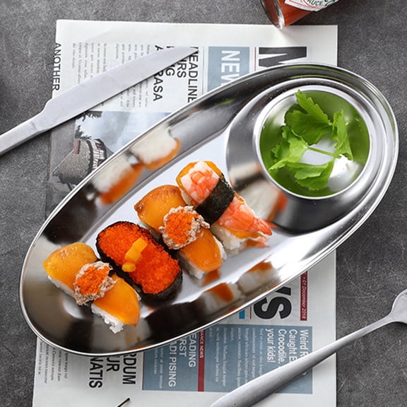 LOLIPPYY Stainless Steel Sauce Dish 1 Piece Dipping Plate Condiment Holder Kitchen Gadget for Home and Restaurant Use