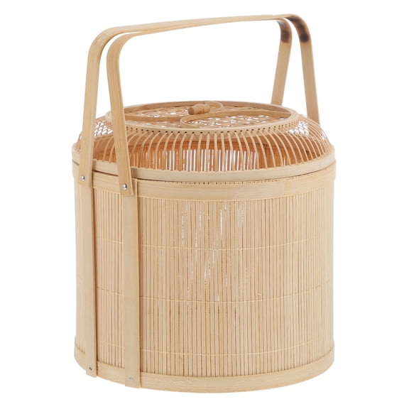 LOLIPPYY 1Pcs Woven Fruit Basket Beige Bamboo Food Storage Basket for Moon Cake Storage