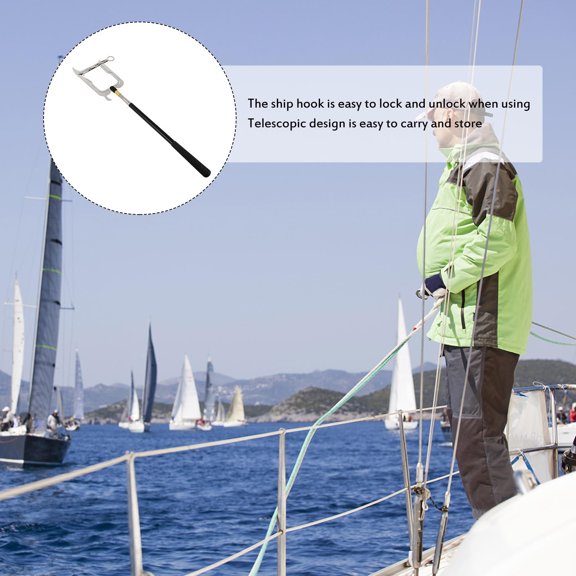 LOLIPPYY 1Set Adjustable Boat Hook Telescoping Rod Durable Stainless Steel Marine Accessory