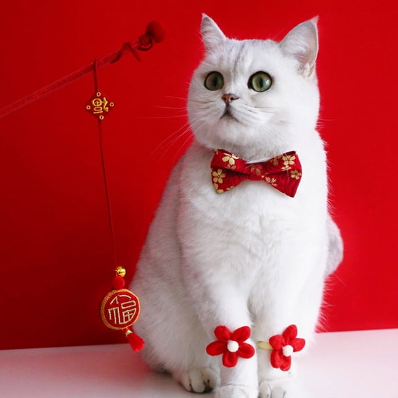 LOLIPPYY 1Set Adjustable Cat Collar Red Chinese Style Pet Decoration with Strong Wear Resistance