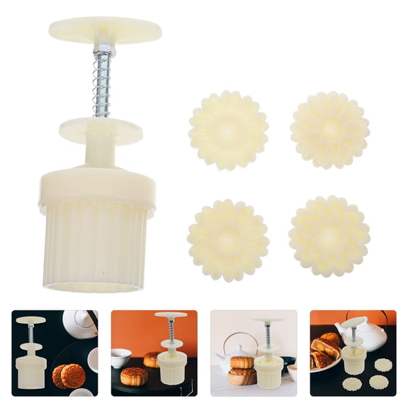 LOLIPPYY 1Set Beige Plastic Moon Cake Mold with Detachable Stamp for Smooth Release and Easy Cleaning