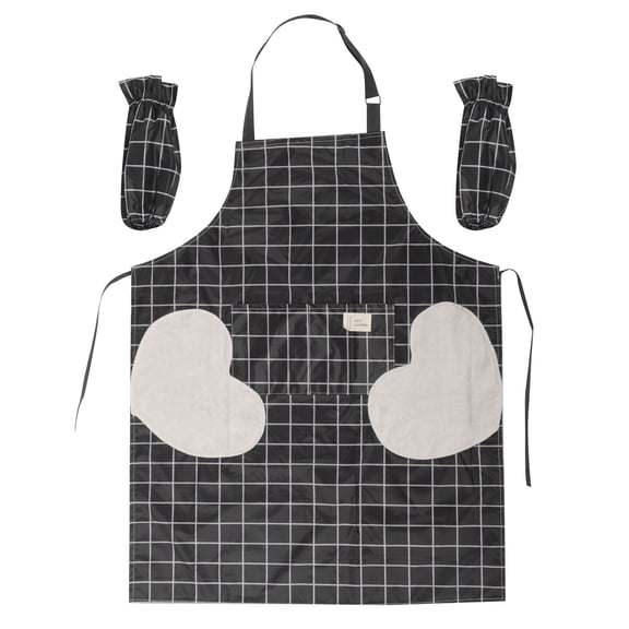 LOLIPPYY 1Set Black Adjustable Chef Apron for Cooking with Arm Sleeves and Plaid Pattern Design