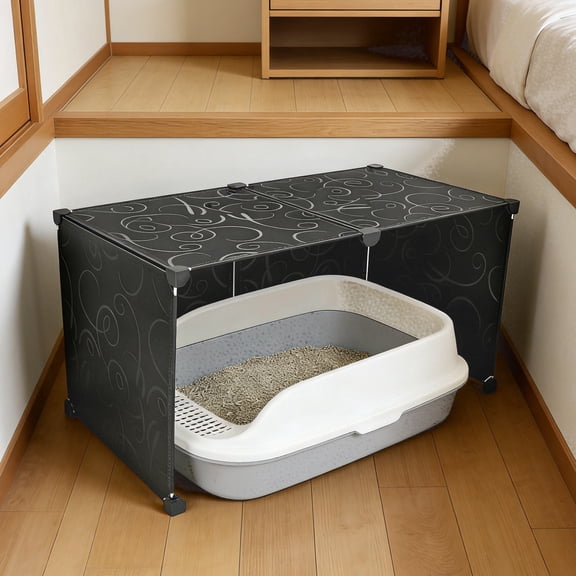 LOLIPPYY Black Cat Litter Box Enclosure Privacy Shield with Ventilation and Splash-Proof Walls, 1 Set