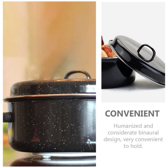 LOLIPPYY 1Set Black Covered Round Roaster with Lid for Baking Potatoes and Corns Household Use