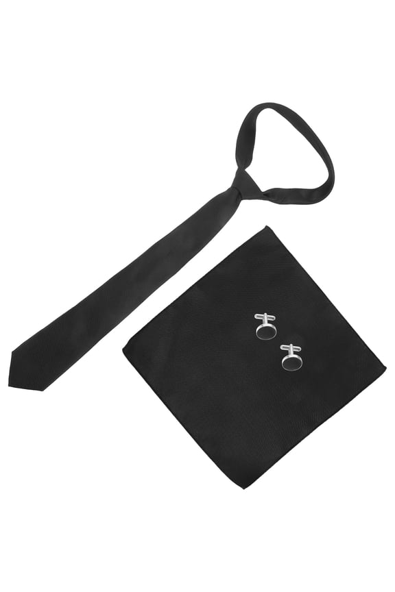 Men's Black Necktie, & Handkerchief Set with Stylish Design and Comfortable Fabric for Formal Occasions