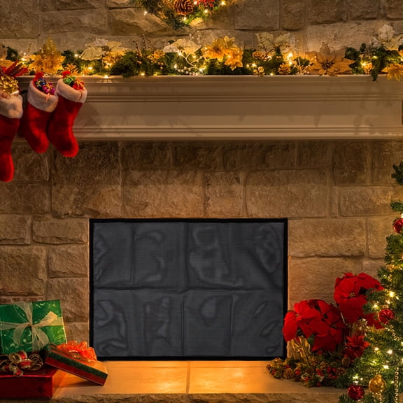 LOLIPPYY 1Set Black PVC Fireplace Mesh Screen Curtain Protective Panel with Rust Inhibiting Enamel for Hearth Safety