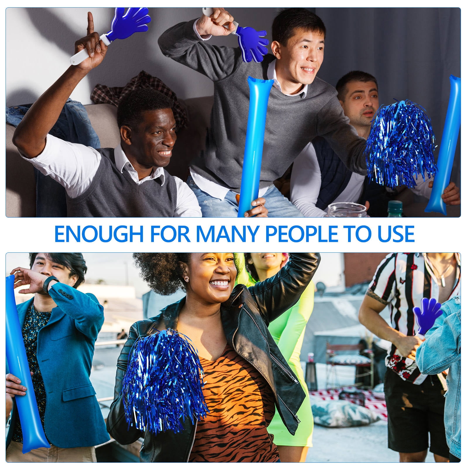 LOLIPPYY 1Set Blue Pom Poms and Inflatable Cheering Sticks for Sports Event Party Favors