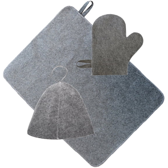 LOLIPPYY 1Set Breathable Grey Sauna Hair Cap Set with Mitten and Protective Pad