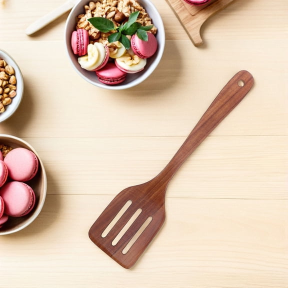 LOLIPPYY 1Set Brown Wooden Kitchen Utensils Set with Stir Fry Spatula Spoon and Serving Tools