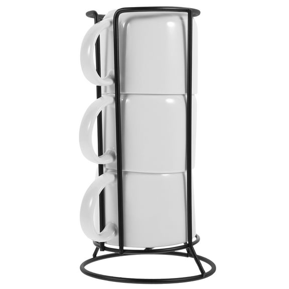 LOLIPPYY 1Set Ceramic Latte Mug and Storage Rack Set for Coffee Tea and Juice Serving