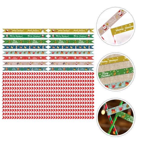 LOLIPPYY 1Set Christmas Themed Sticker Assorted Color Straw Decal for DIY Cards Envelopes and Party