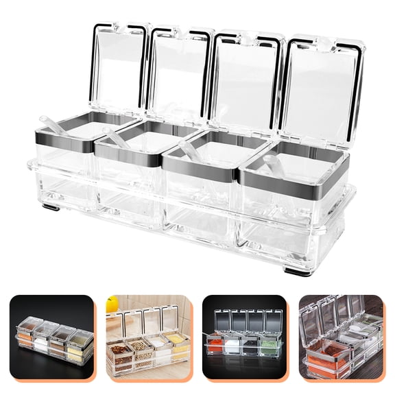 LOLIPPYY 1Set Clear Acrylic Spice Box with Lids and Tray for Kitchen Seasoning Storage and Condiment Organization