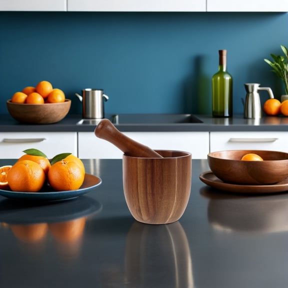 LOLIPPYY 1Set Compact Wooden Mortar and Pestle Set for Garlic Ginger and Spice Crushing