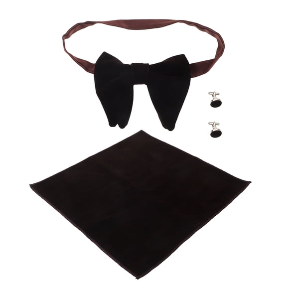 LOLIPPYY 1Set Dark Brown Mens Cufflinks Bow Tie and Handkerchief Set for Wedding and Business Accessories