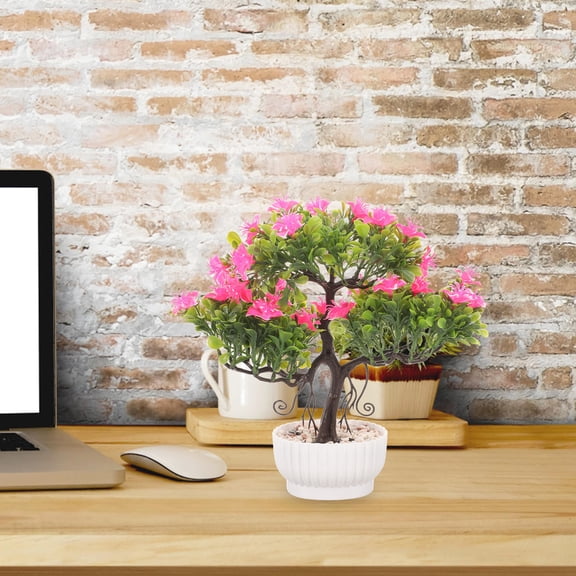 LOLIPPYY Realistic Faux Potted Plants Pink Plastic 1Set for Indoor Decorations