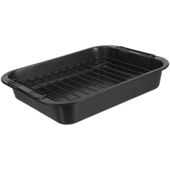 LOLIPPYY 1Set Deep Oven Tray Non Stick Carbon Steel Baking Pan Rectangle Kitchen Tray Dark Grey