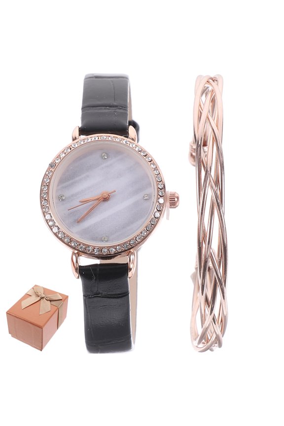 1Set Delicate Woman Wristwatch Black Quartz with PU Strap Ergonomic Design