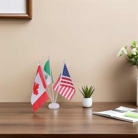 LOLIPPYY Desk Flag Set with Metal Base - Canada, USA, Mexico Mini Table Flags for Office Desk Decoration