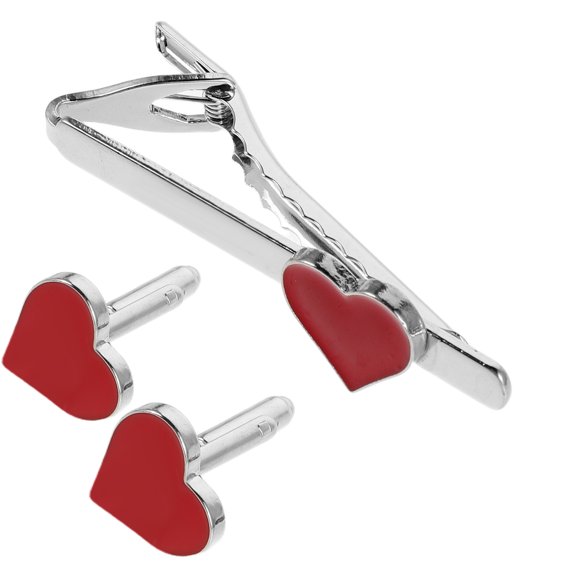 LOLIPPYY 1Set Durable Alloy Heart Cufflinks and Necktie Pin Clip Set for Wedding and Formal Shirts
