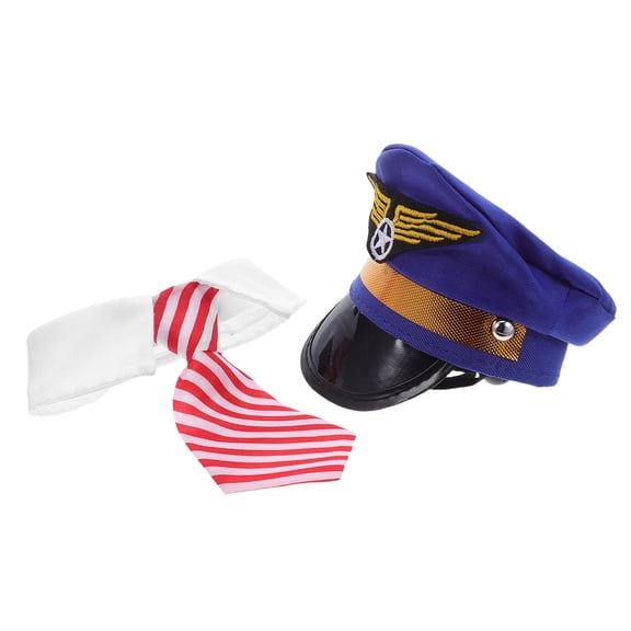 LOLIPPYY 1Set Fashionable Pet Airline Captain Hat with Necktie for Dog Cosplay and Photo Props