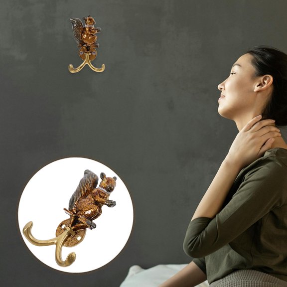 LOLIPPYY 1Set Golden Metal Wall Mounted Squirrel Hook Decorative Wall Hooks for Hanging Keys Hats and Small Items