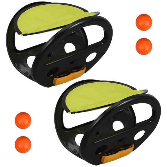 LOLIPPYY 1Set Hand Catching Ball Racket with 2 Yellow Rackets and 4 Balls Durable for Indoor and Outdoor Use