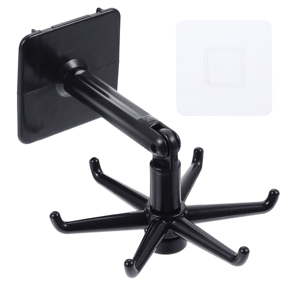 LOLIPPYY 1Set Home Use Black Plastic Adhesive Hooks Rotating Wall Storage Hooks