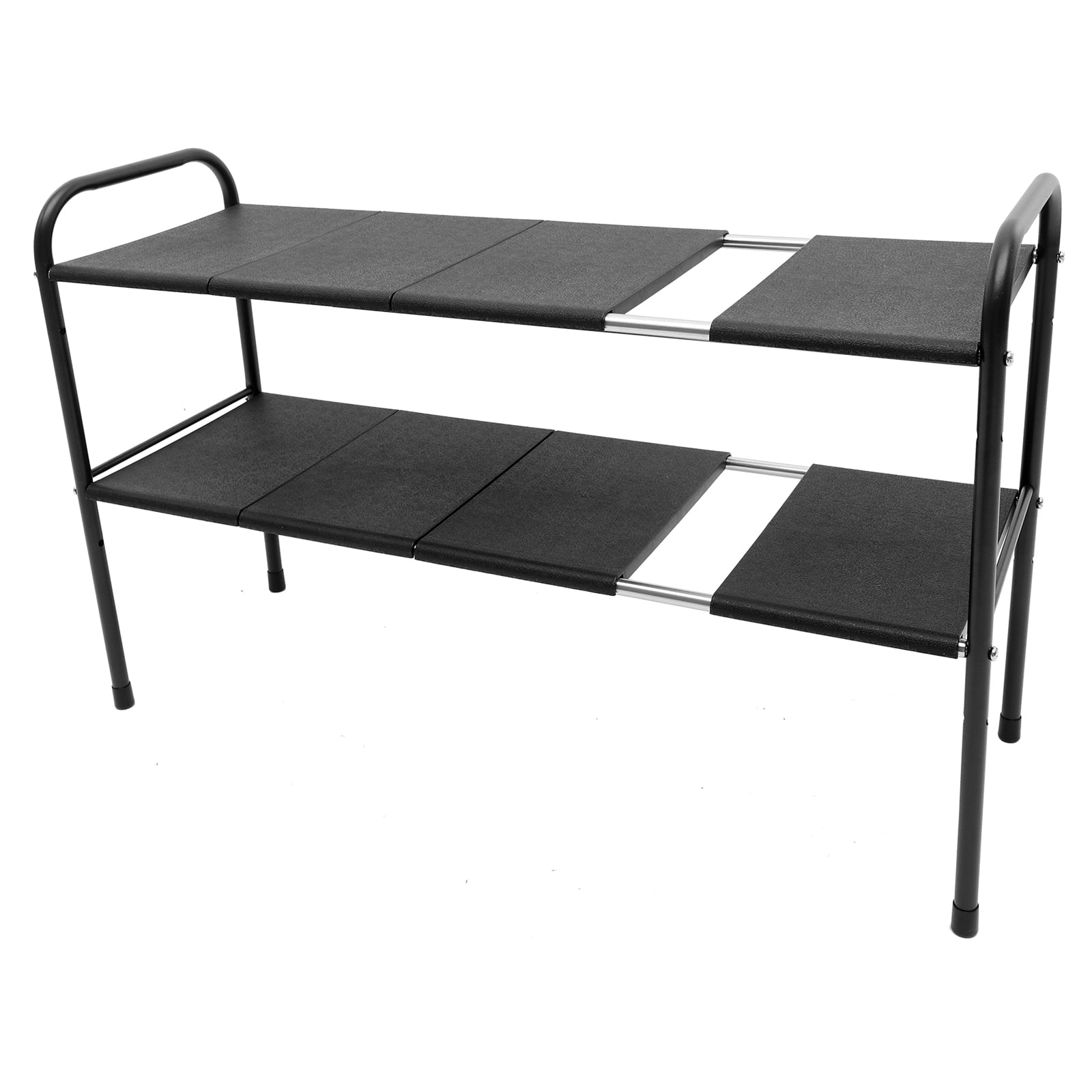 LOLIPPYY 1Set Kitchen Under Sink Cabinet Organizer Black Stainless Steel Telescopic Double Layer Rack