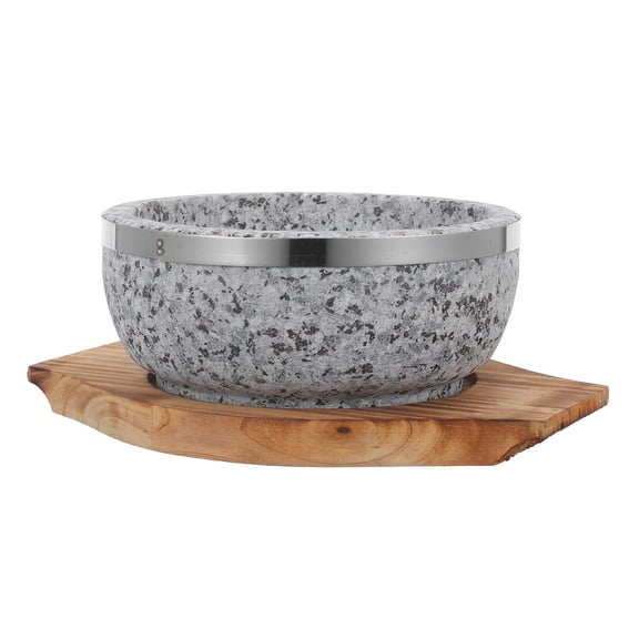 LOLIPPYY Grey Korean Bibimbap Stone Pot with Wooden Base, 1 Set for Efficient Cooking and Authentic Flavor